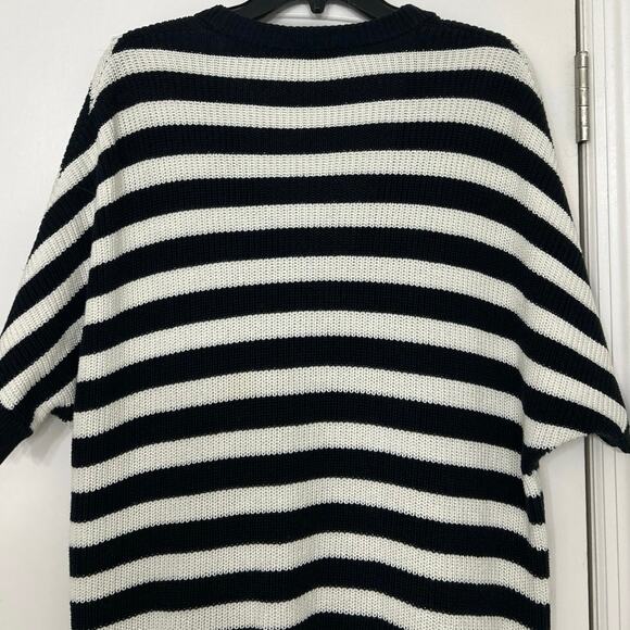 Cabi Whistle Navy Blue & White Striped Long Line Cardigan Sweater Small Coastal - Picture 8 of 11